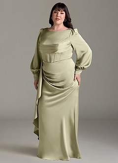 Azazie Raye Bridesmaid Dresses Pistachio Mermaid Long Sleeve Stretch Satin Dress image10