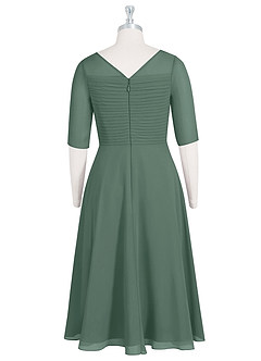 Azazie Naomi Mother of the Bride Dresses Sea Moss A-Line Boatneck Pleated Chiffon Dress image8