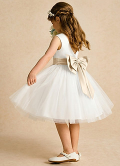 Azazie Sosie Flower Girl Dresses Ivory Champagne A-Line Pleated Tulle Dress image4
