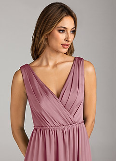 Azazie Tanicia Bridesmaid Dresses Vintage Mauve A-Line Pleated Stretch Satin Dress image6