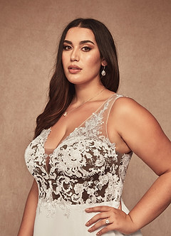 Azazie Trixie Hochzeitskleider A-Linie Pailletten Chiffon Kleid Diamantweiß Kakao image13