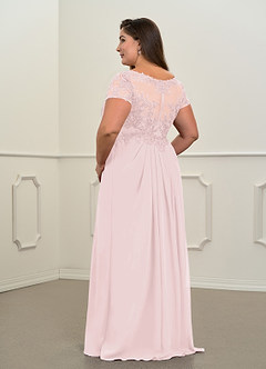 Azazie Dunja Mother of the Bride Dresses Blushing Pink A-Line V-Neck Lace Chiffon Dress image12