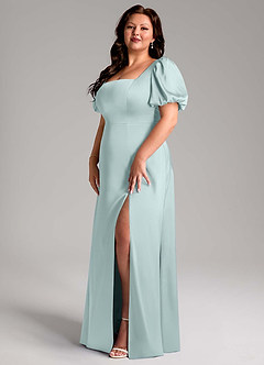 Azazie Fyona Bridesmaid Dresses Mist A-Line Pleated Stretch Satin Dress image10