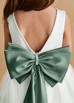 Azazie Cookie Flower Girl Dresses Ivory Eucalyptus A-Line Bow Tulle Dress image6