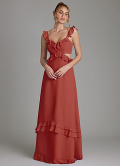 Azazie Malaya Vestidos de damas de honor Vestido de Terracota de Gasa de Corte en A con Corsé image1