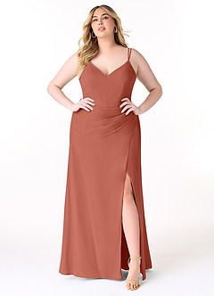 Azazie Leo Bridesmaid Dresses Clay Mermaid V-Neck Pleated Chiffon Dress image6