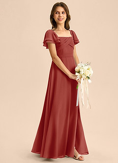 Azazie Azey Junior Vestido de Terracota de Gasa de Corte en A con Volante image6