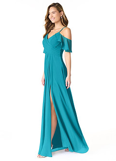 Azazie Dakota Bridesmaid Dresses Jade A-Line V-Neck Pleated Chiffon Dress image3