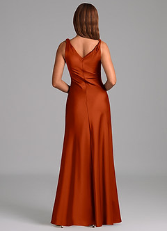 Azazie Nerine Bridesmaid Dresses Paprika A-Line Pleated Stretch Satin Dress image5