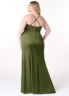 Azazie Marzia Brautjungfernkleider Etui Kutte Gefaltet Stretch-Satin Kleid Olivgrün image14