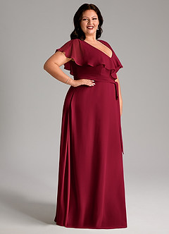Azazie Lainey Bridesmaid Dresses Burgundy A-Line with Pockets Chiffon Dress image5