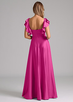 Azazie Leilani Vestidos de damas de honor Vestido de Fucsia de Satén Elástico de Corte en A con Volante image2