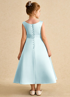 Azazie Eve Flower Girl Dresses Sea Glass A-Line Pleated Matte Satin Dress image2