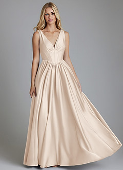 Azazie Delmie Bridesmaid Dresses White Alabaster A-Line Corset Stretch Satin Dress image1