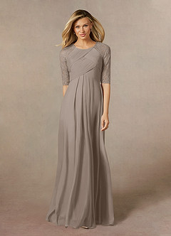 Azazie Raelyn Mother of the Bride Dresses Taupe A-Line Lace Mesh Dress image5