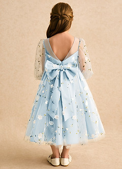Azazie Elowen Robe Demoiselle D'honneur Fillette Robe Trapèze en Dentelle Encolure en Forme de Cœur Bleu Ciel image2