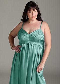 Azazie Alia Robes de demoiselle d'honneur Robe Trapèze en Satin extensible Plissée Aqua image14
