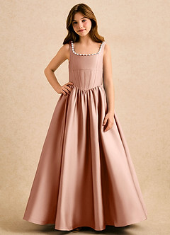 Azazie Enid Girls Formal Blumenmädchenkleider A-Linie Mit Perlen Stretch-Satin Kleid Roségold image4