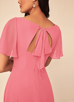 Azazie Kimber Bridesmaid Dresses Flamingo A-Line Flounce Sleeve Chiffon Dress image16