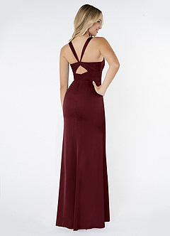 Azazie Mero Bridesmaid Dresses Cabernet Sheath Pleated Stretch Satin Dress image3