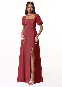 Azazie Alani Bridesmaid Dresses Pomegranate A-Line Square Neckline Chiffon Dress image1