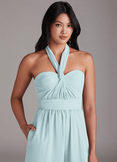 Azazie Lamara Bridesmaid Dresses Mist Off the Shoulder Chiffon Convertible Jumpsuit image9