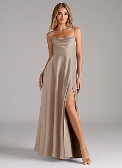 Azazie Elle Bridesmaid Dresses Taupe A-Line Pleated Stretch Satin Dress image4