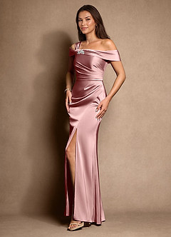 Azazie Altonia Mother of the Bride Dresses Dusty Rose Mermaid Off the Shoulder Stretch Satin Dress image5