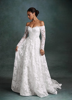 Azazie Skylar Robes de mariée Robe Trapèze en Dentelle Décolleté en cœur Blanc De Diamant image3