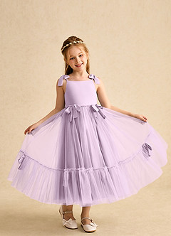 Azazie Jaci vestidos de niña de las flores Vestido de Lila Esmerilada de Gasa de Corte En A con Tirante Espagueti image4