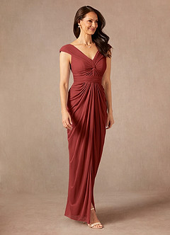 Azazie Lisolette Mother of the Bride Dresses Rust Sheath Pleated Mesh Dress image5