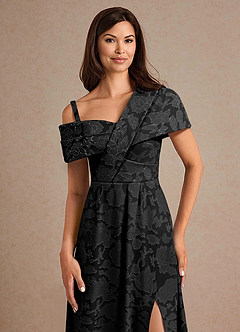 Azazie Milton Kleider für die Brautmutter A-Linie Plissee Blumen-Burnout Kleid Schwarz image7
