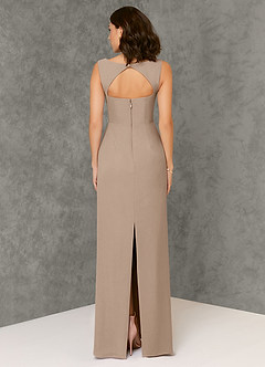 Azazie Flori Bridesmaid Dresses Taupe Sheath Square Neckline Chiffon Dress image2