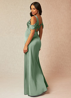 Azazie Rhea Maternity Bridesmaid Dresses A-Line Off-The-Shouler Pleated Stretch Satin Floor-Length Dress image5
