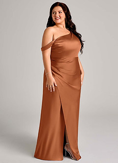 Azazie Madelyn Bridesmaid Dresses Copper Mermaid One Shoulder Stretch Satin Convertible Dress image12