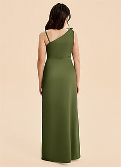Azazie Remi Junior Olive Sheath Side Slit Stretch Satin Dress image3