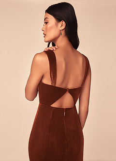 Azazie Lanessa Bridesmaid Dresses Terracotta Mermaid V-Neck Keyhole Back Velvet Dress image5