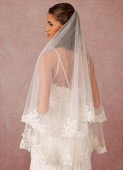 front Amelia Lace Hip Length Veil With Blusher