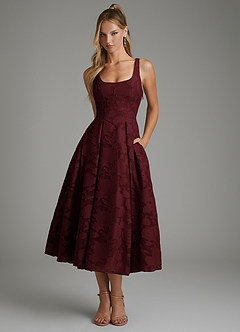 Azazie Isabella Bridesmaid Dresses Cabernet A-Line Corset Floral Burnout Dress image1
