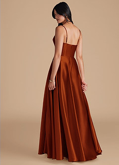 Azazie Elle Bridesmaid Dresses Auburn A-Line with Pockets Metallic Satin Dress image2