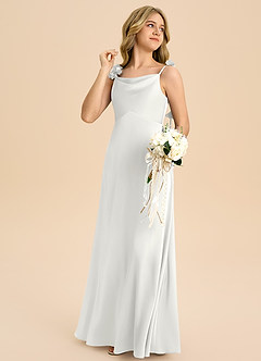 Azazie Gumdrop Junior White Empire Pleated Stretch Satin Dress image4