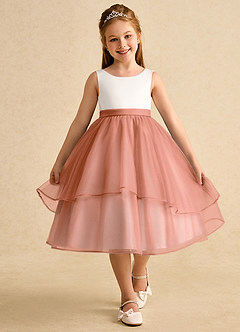 Azazie Rene Flower Girl Dresses Ivory Mai Tai A-Line Bow Tulle Dress image4