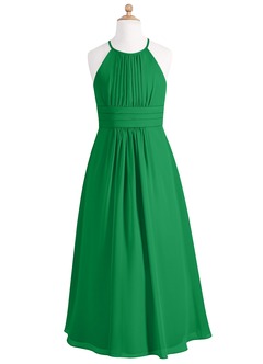Azazie Bonnie Junior Emerald A-Line Pleated Chiffon Dress image6