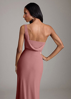Azazie Madelyn Vestidos de damas de honor Vestido de Rosa Del Desierto de Gasa de Corte Sirena Convertible con Hombro unilateral image9