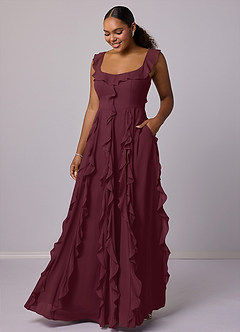 Barbie ♥ Azazie Robes de demoiselle d'honneur Robe Trapèze en Mousseline de soie avec poches Cabernet image7