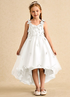 Azazie Tweety Flower Girl Dresses Ivory A-Line Lace Tulle Dress image3