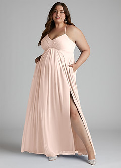 Azazie Annabelle Maternity Bridesmaid Dresses A-Line V-Neck Pleated Mesh Floor-Length Dress image3