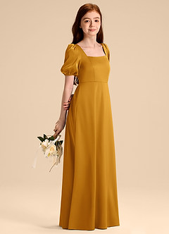 Azazie Briar Junior Vestido de Caramelo de Satén Elástico de Corte en A con Lazo image4