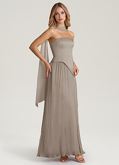 Azazie Tierney Jurken voor bruidsmeisjes Converteerbaar Jurk van Chiffon met A-Lijn Strapless Taupe image7