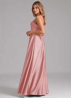 Azazie Lucienne Vestidos de damas de honor Vestido de Rosa Empolvado de Satén Elástico de Corte en A Convertible con Sin tirantes image3